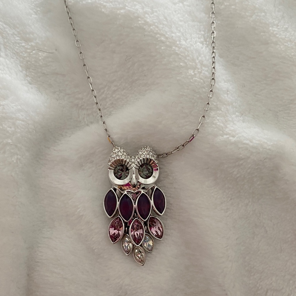 Swarovski Silver and Purple Owl Necklace